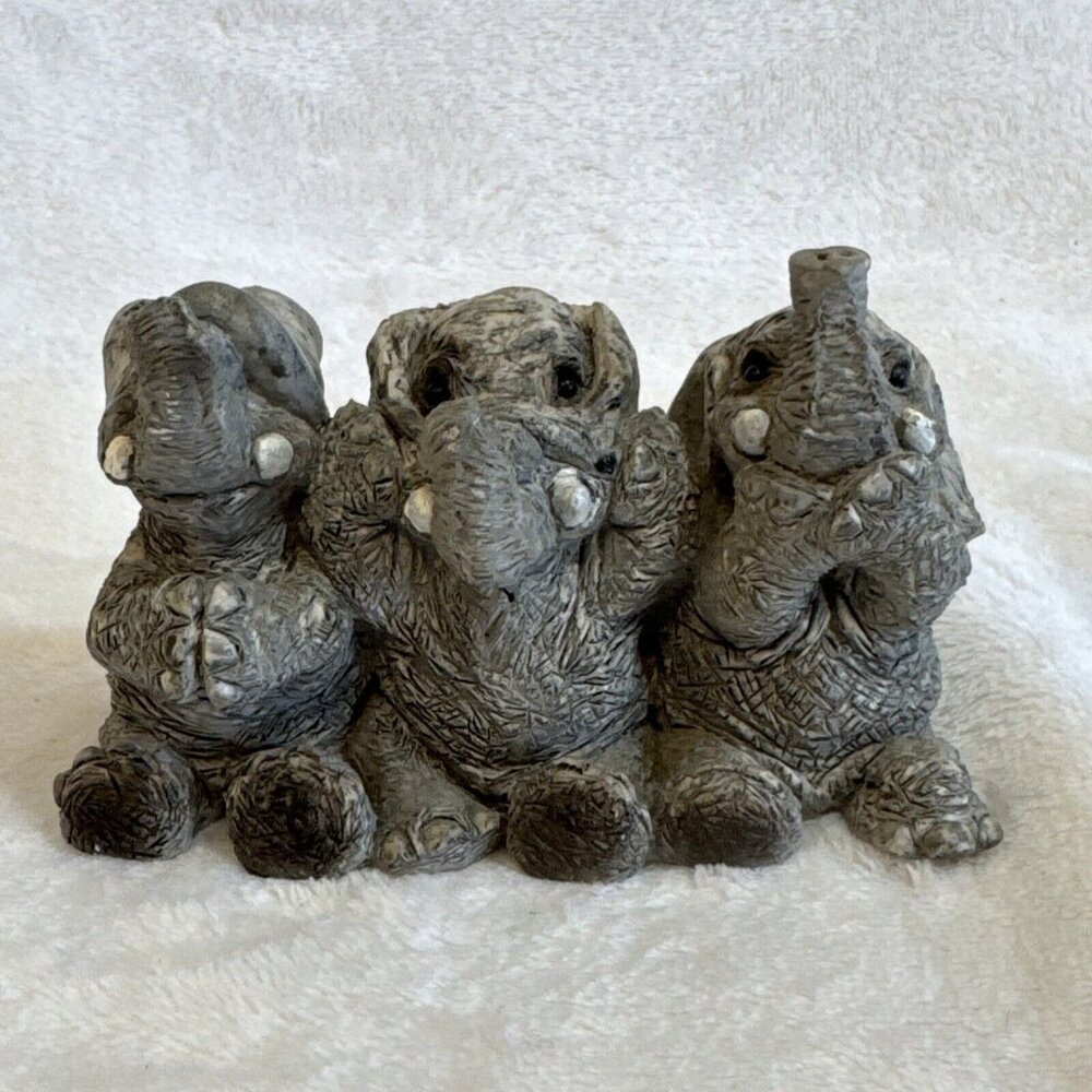 Stone Critters See Hear Speak No Evil‎ Elephants Figurine